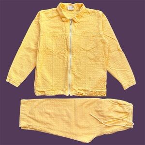 Vintage 90s LA Seat Covers Textured Two Piece Jacket Pants Set Yellow Small